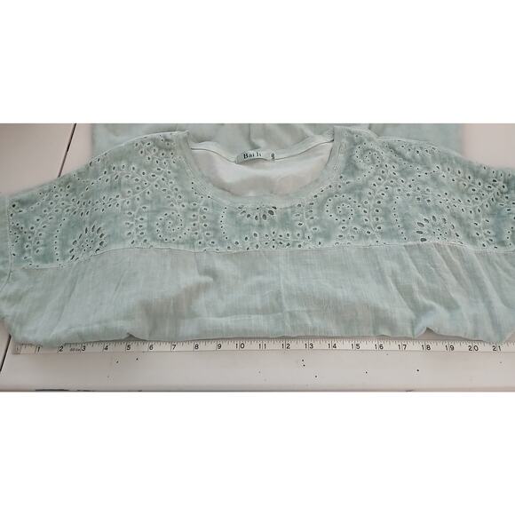 Bai Li Pastel Green Eyelet Embroidered Oversize Dress Womens L/XL Lagenlook Boho - Picture 12 of 14